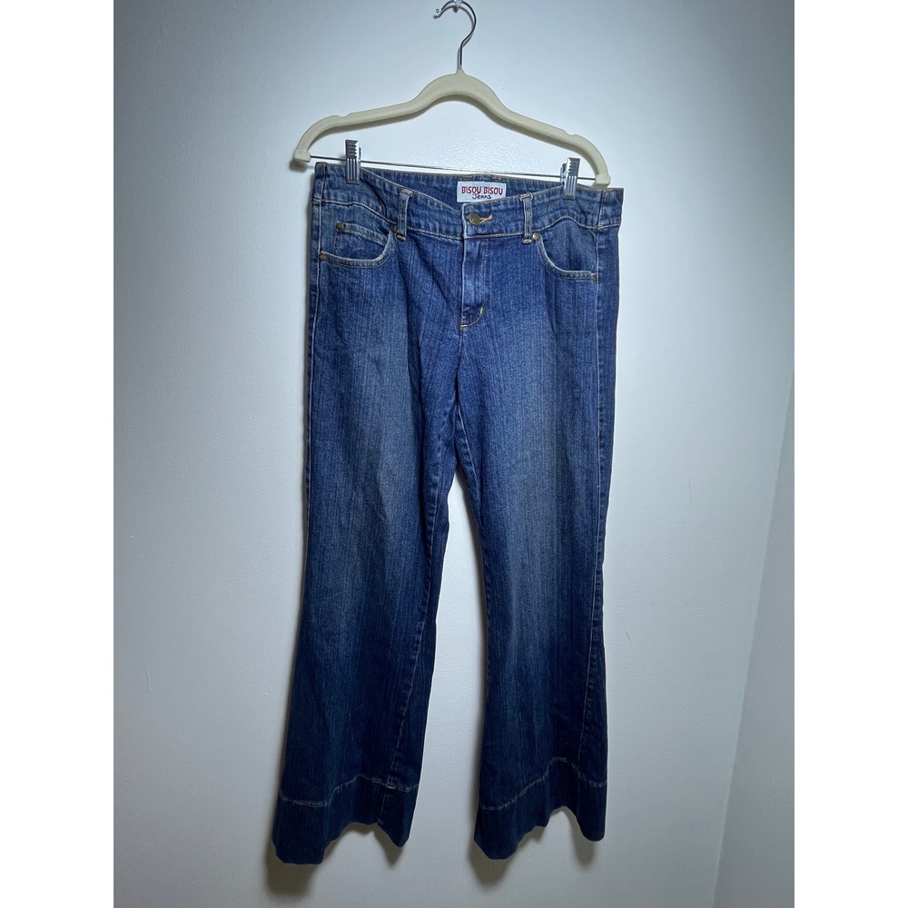 Bisou Bisou Jeans Womens Blue Denim Wide Leg Flap Pocket Mid Rise Vintage Style